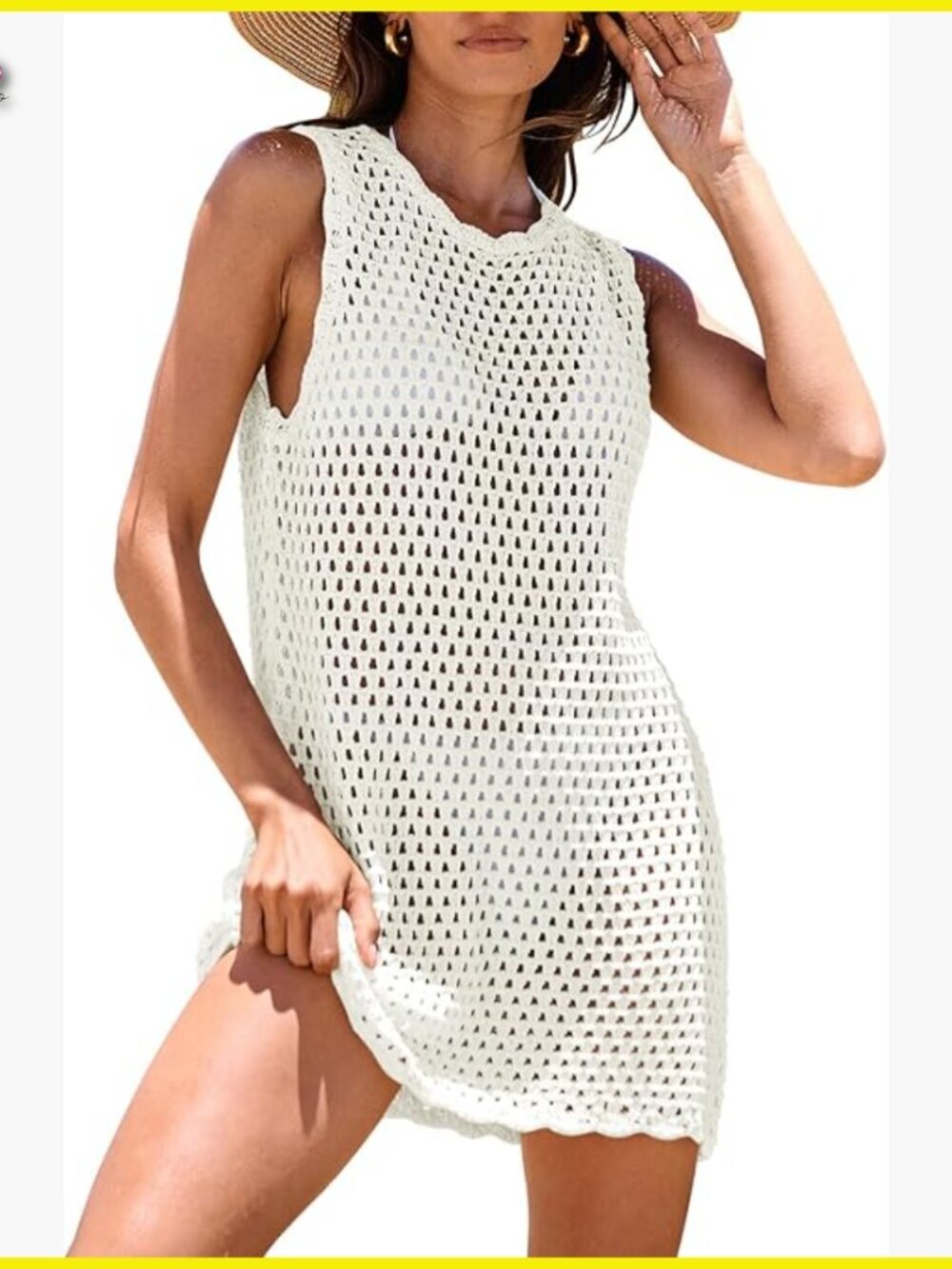 Sleeveless Knit Crochet Mini Dress Loose Fit Beach Coverup Summer Chic